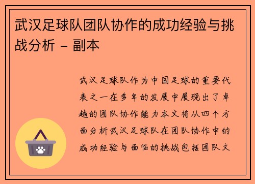 武汉足球队团队协作的成功经验与挑战分析 - 副本